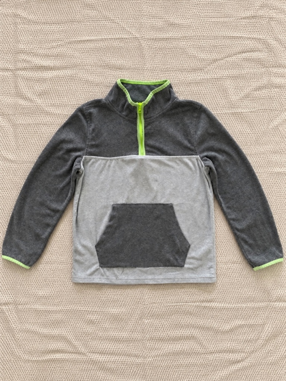 OshKosh B’gosh Boys 12/12A Gray Colorblock Quarter-Zip Fleece Neon Trim